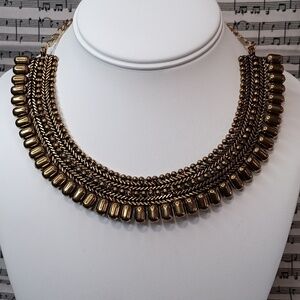 Egyptian Style Collar Choker Necklace Antique Gold Color Up To 17" Long